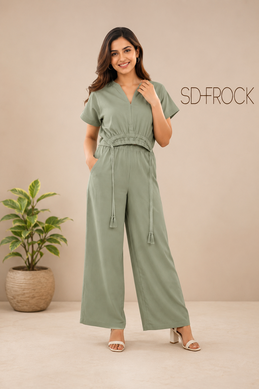 SD FROCK – Ash-green Co-Ord Set