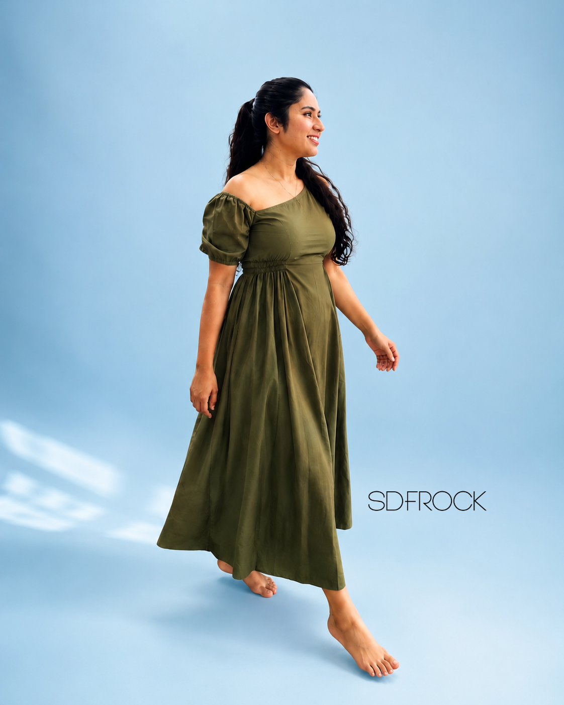 Off-Shoulder Puff-Sleeve Maxi Dress
